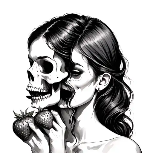 Half Women Half Skull Eating Strawberries Purification
