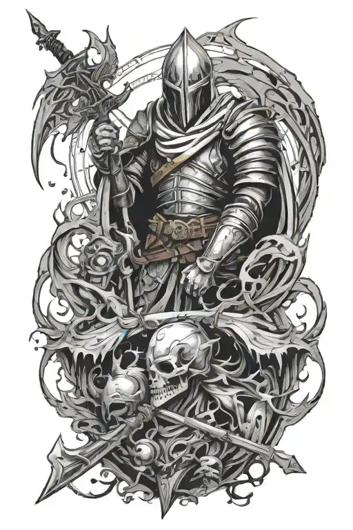 Design A Sleeve Tattoo Featuring Enemies From Dark Souls And Bloodborne Games