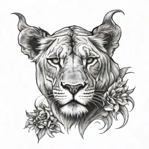 Half Bull Face Half Lioness Face Split