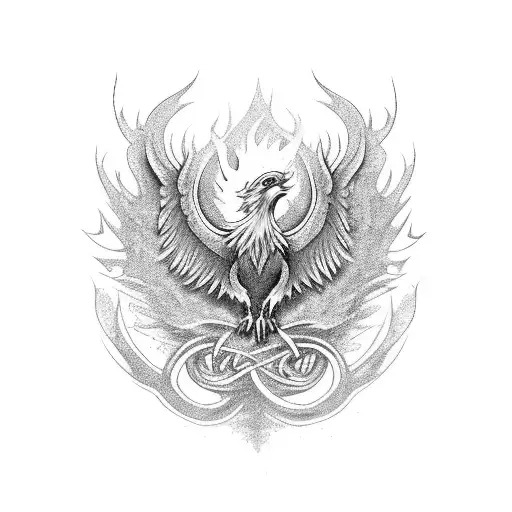 Phoenix Rising From Breaking Chains And Flames