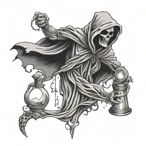 Faceless Grim Reaper Holding An Hour Glass