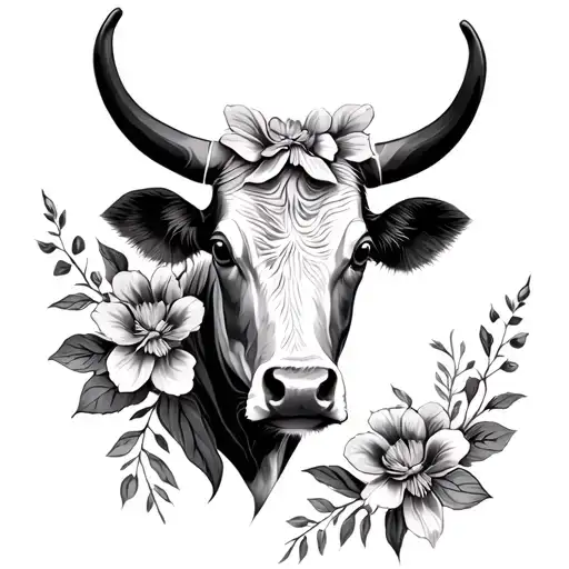 Cow Head And Flowers
