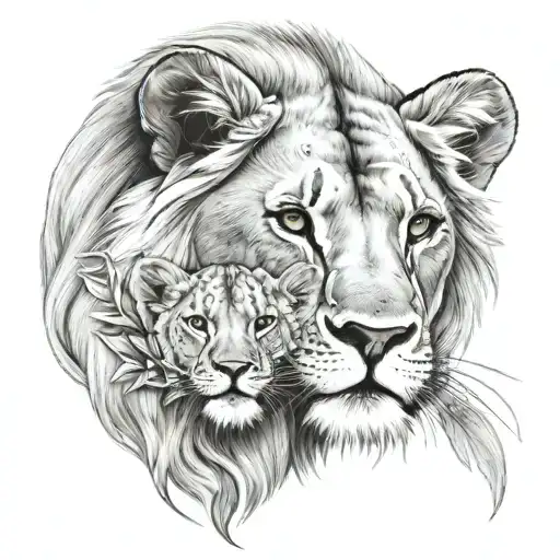 Lion Mother And Cub