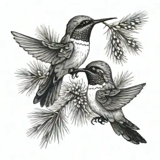 Pine Trees And Hummingbird