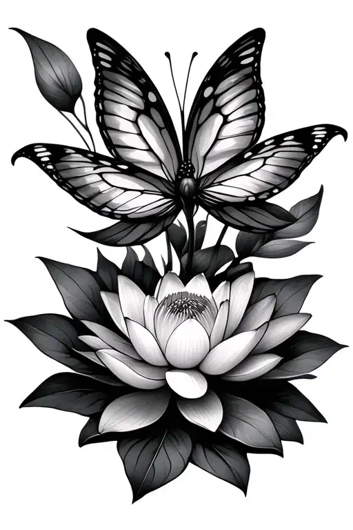 Butterfly And Lotus Flower Growing