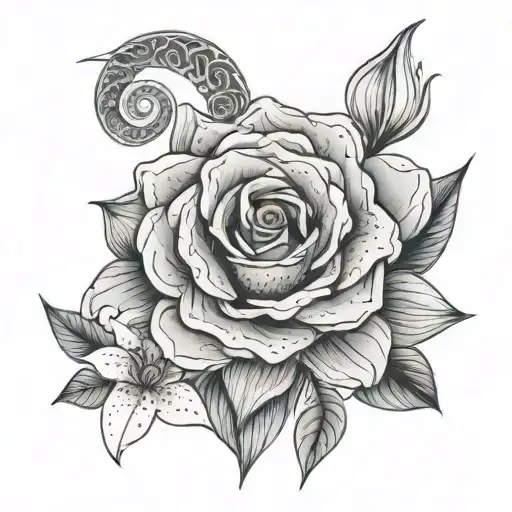 Fibonacci Spiral Overlaid On A Rose And Lilly Flower