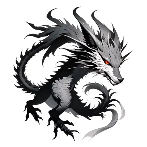 Realistic Kurama Nine Tailed Fox And Sheron Dragon Back