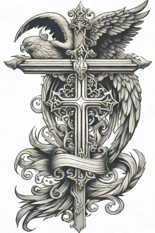 The Name Olegario With Angel Wings And Cross