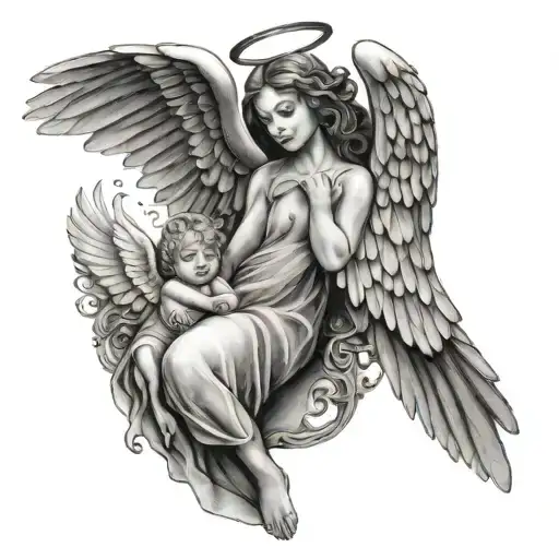Angel With Wings And Baby Dove