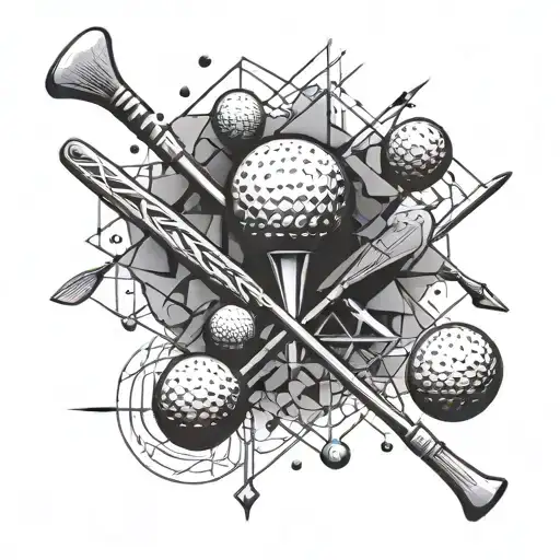 A Geometric Pattern Incorporating Golf Tees And Balls In Black-grey Style