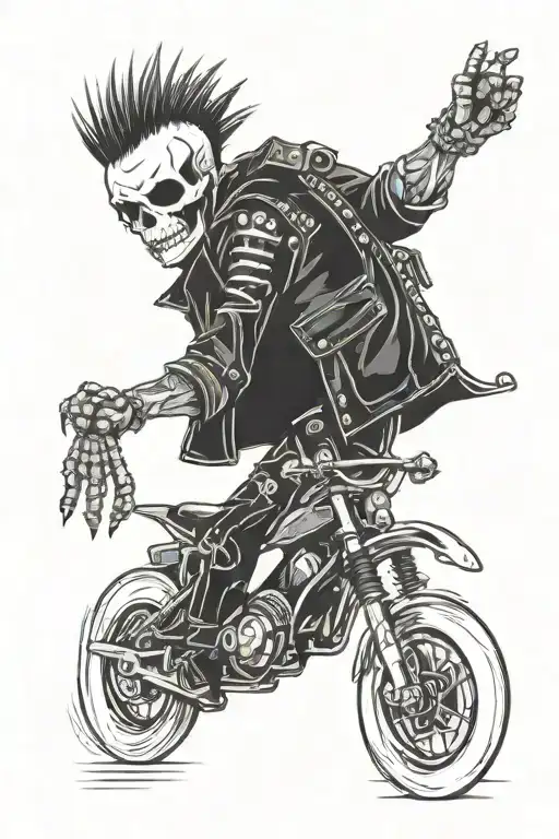 Tattoo Of A Skateboarding Mohawk Punk Rock Skeleton Wearing A Studded Leather Biker Jacket