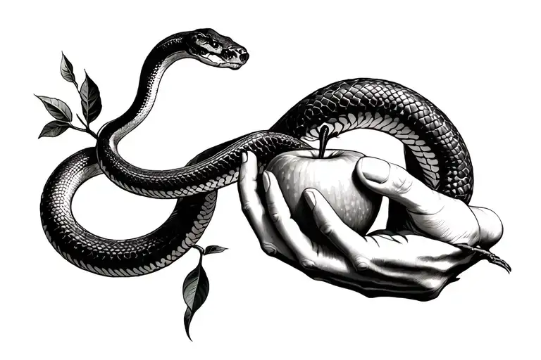 Snake Wrapped Around Hands Reaching For An Apple Tree