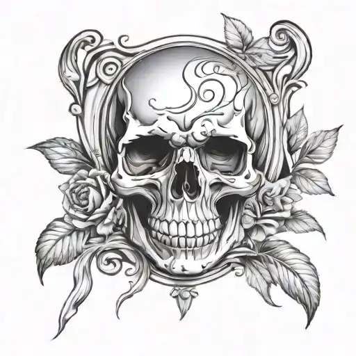 Skull And Mirror Reflecting