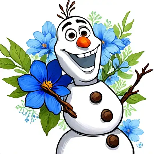 Olaf The Snowman From Frozen With A Blue Flower As The Background