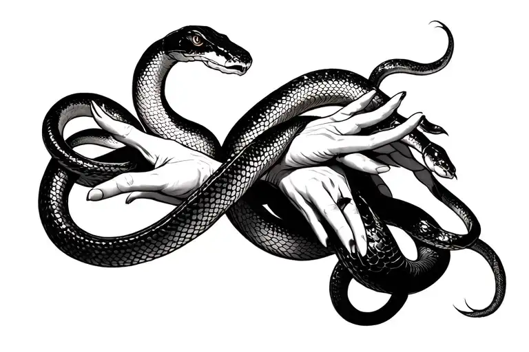 Snake Wrapped Around Hands Reaching