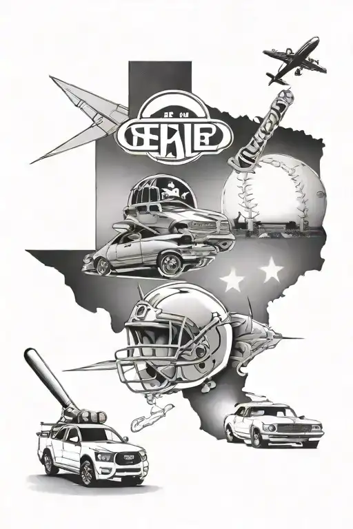 A Tattoo That Represents Houston Texas's Culture Through Its Sports Teams And The Car Culture