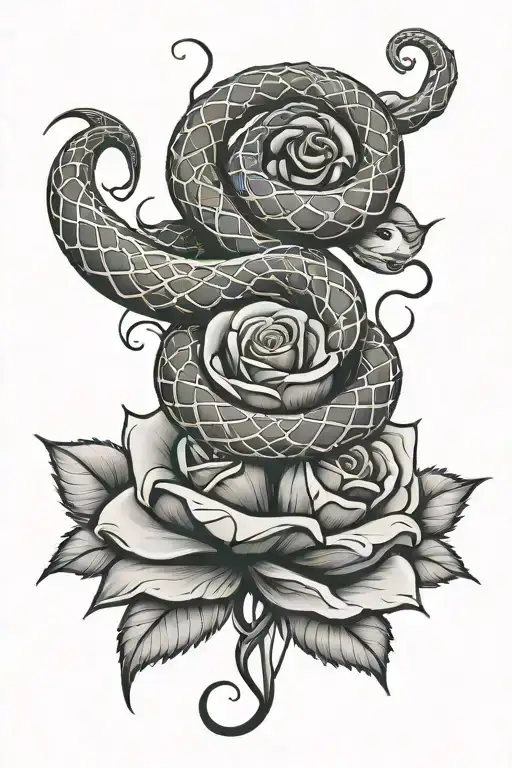 Snake Wrapped In A Rose With Thorns