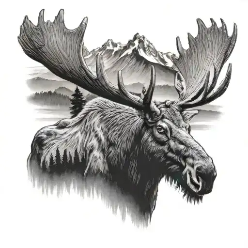 Realistic Moose With New England Mountains In The Background