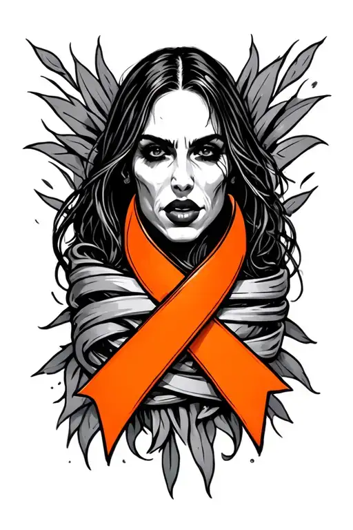 Cancer Survivor With Orange Cancer Ribbon Wrapped Tightly