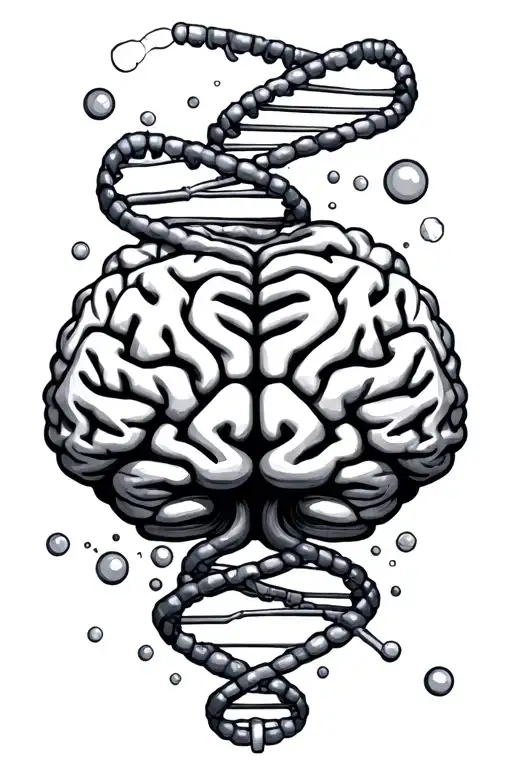 Serotonin And Dopamine Chemical Structure Intertwined With A Dna Strand And Brain
