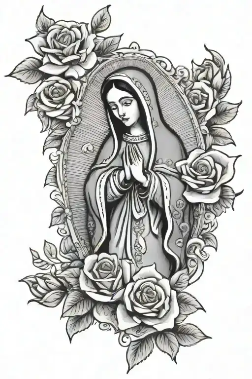 La Virgin De Guadalupe Mexican With Roses