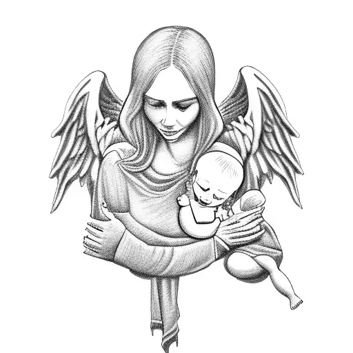 Mother Embracing A Guardian Angel With Children's Names As A Memorial