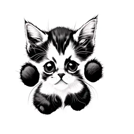 Black And White Kitten Paw Print Simple Outline Tattoo