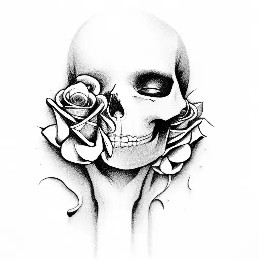 Woman's Face Mixed With Skull And Roses
