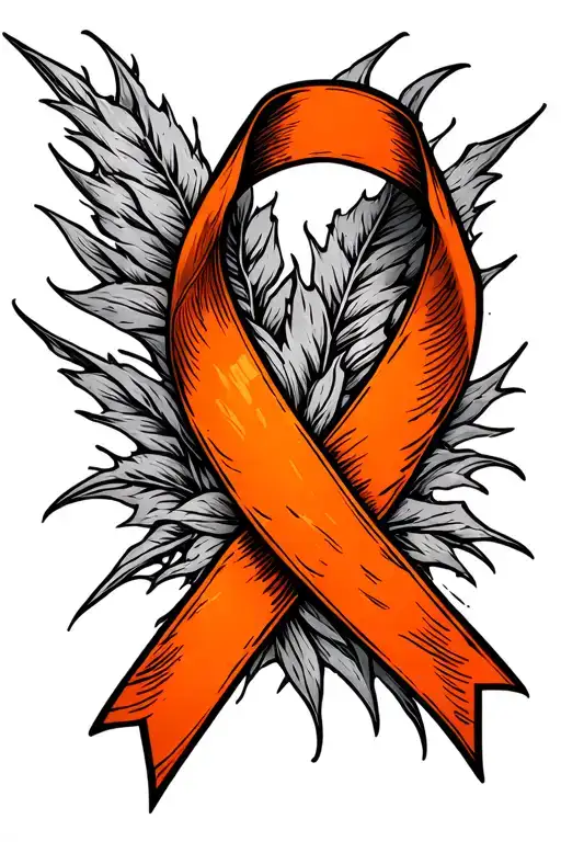 Orange Cancer Ribbon Wrapped Tightly Around Geographic Design