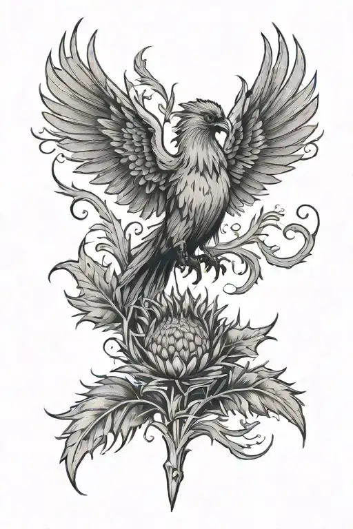 Scottish Thistle Being Held By A Phoenix