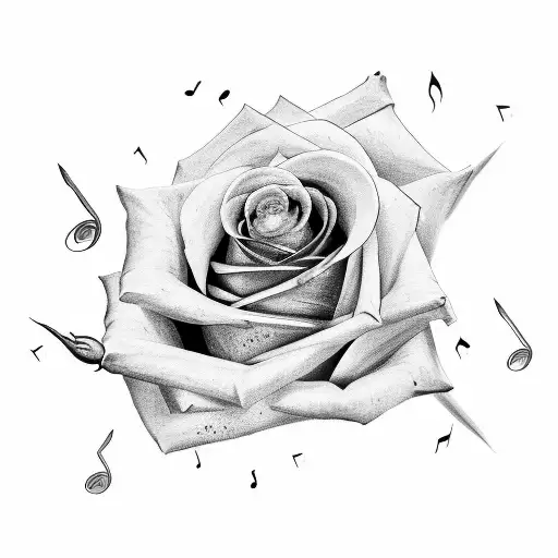 Rose Surrounded By Music Notes
