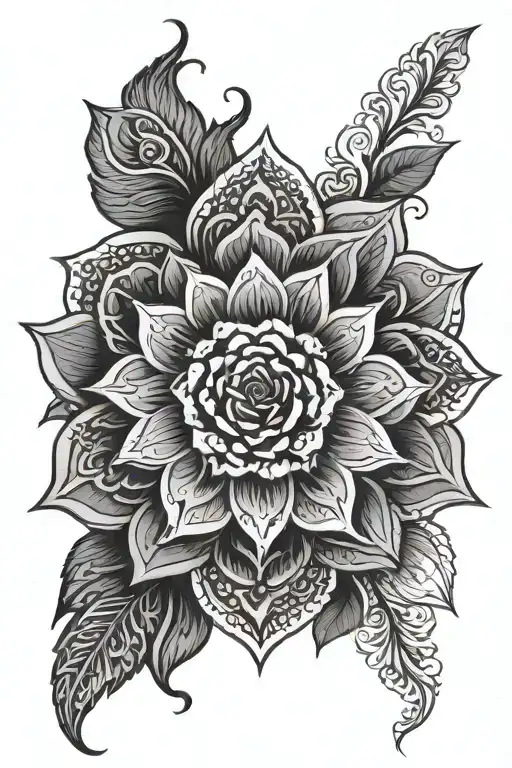 Mandala Design Incorporating Elements Such As A Rose In The Center