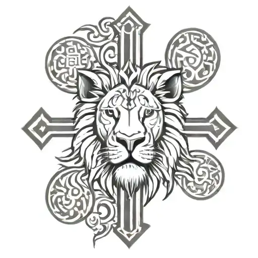 Tribal Cross With Lion Face