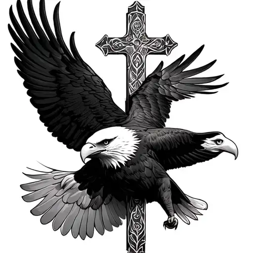 Cross With Bald Eagle Flying