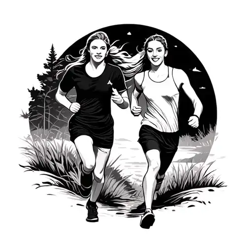 Couple Running Together In Nature