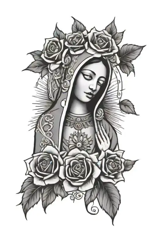 La Virgin De Guadalupe Mexican With Roses