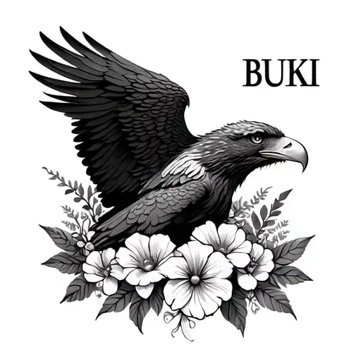 Eagle And Flowers With The Name Buki