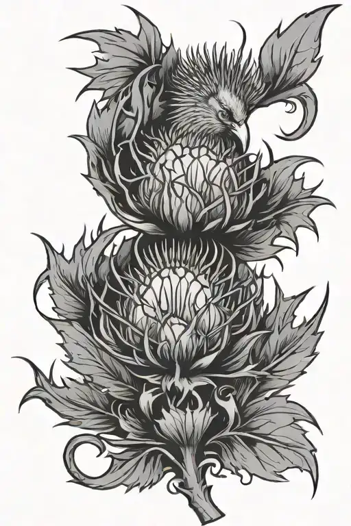 Scottish Thistle Being Held By A Phoenix