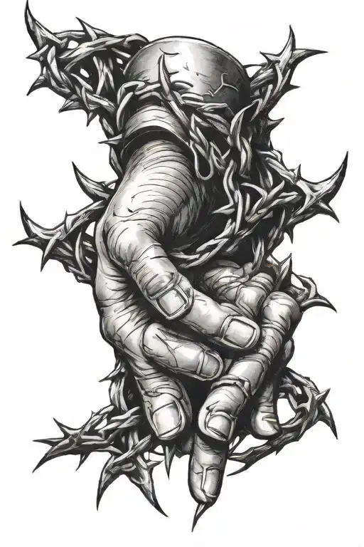 Circle Of Barbed Wire Extending Down To Thumb