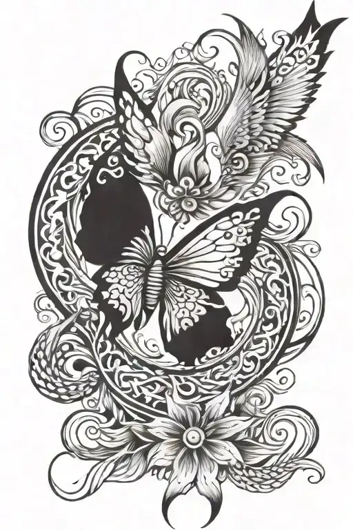 Butterfly And Phoenix Rising And Cancer Ribbon