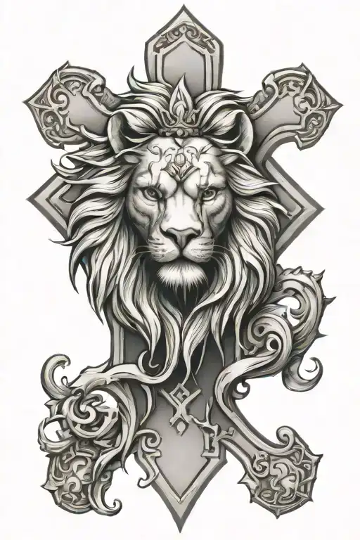 Christian Cross With Lion Face