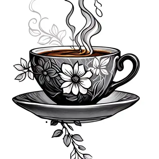 Coffee Cup Floral Vine Steam