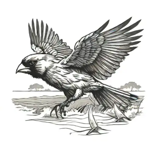 Cardinal Flying Over Beach Landscape