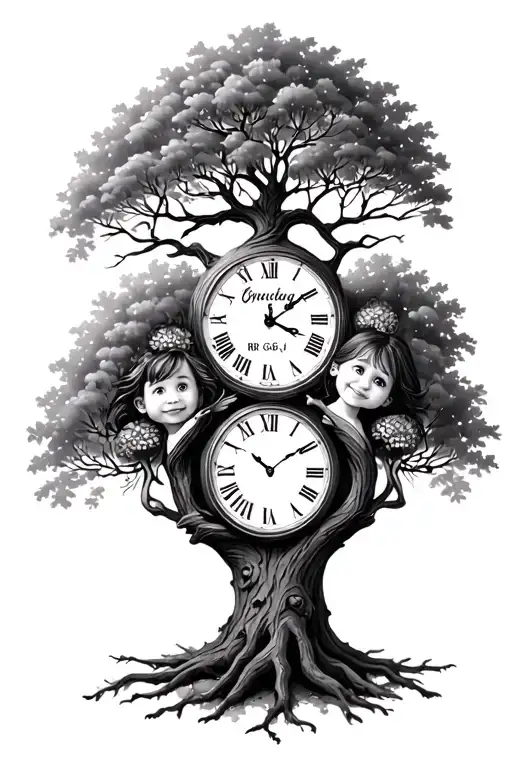 Family Tree Holding A Clock With Kids Name Inside Jr Rai Gg Ej