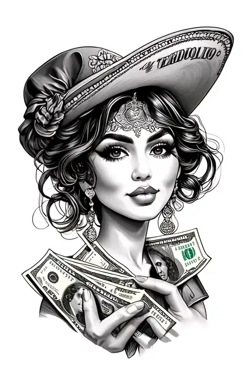 Chicano Girl Face With Hand Holding Money