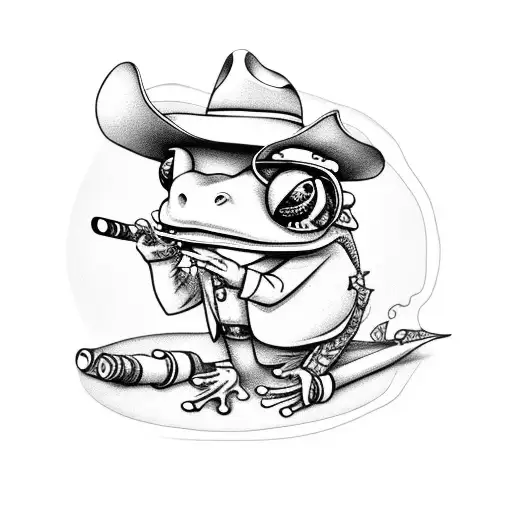 Frog Dressed As A Cowboy Smoking A Pipe