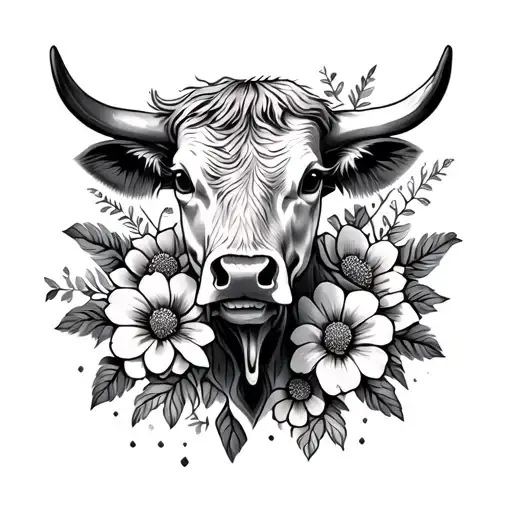 Dead Cow Head And Flowers