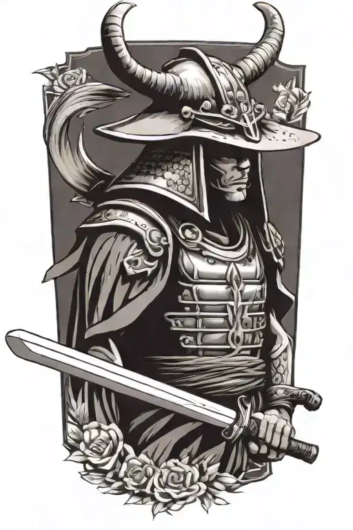 A Samurai Warrior With A Bull Skull Helmet And A Katana Sword