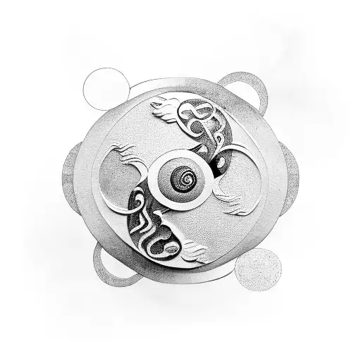 A Yin Yang Symbol With Elements Of Nature And Music Intertwined