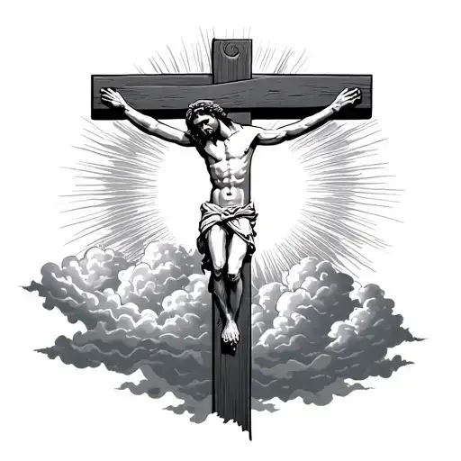 Sun Shining Through Clouds Into Sillouhette Of Jesus On The Cross